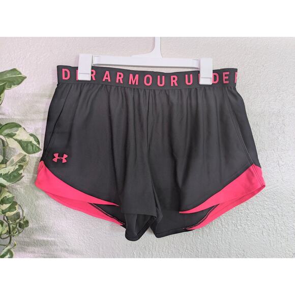 Under Armour Athletic Shorts SZ L Loose Fit Black & Pink - Picture 1 of 4